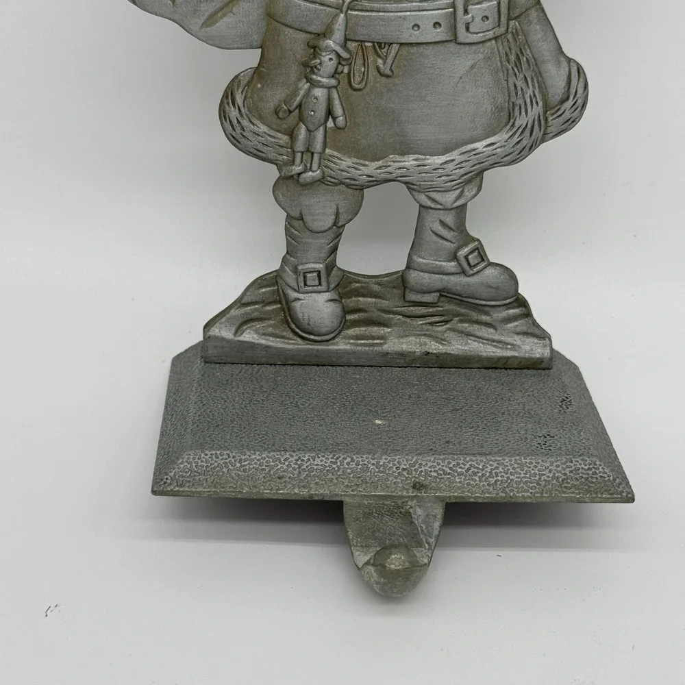 Vintage Pewter Santa Claus Christmas Stocking Holder Heavy Mantel Hanger 6x4.5